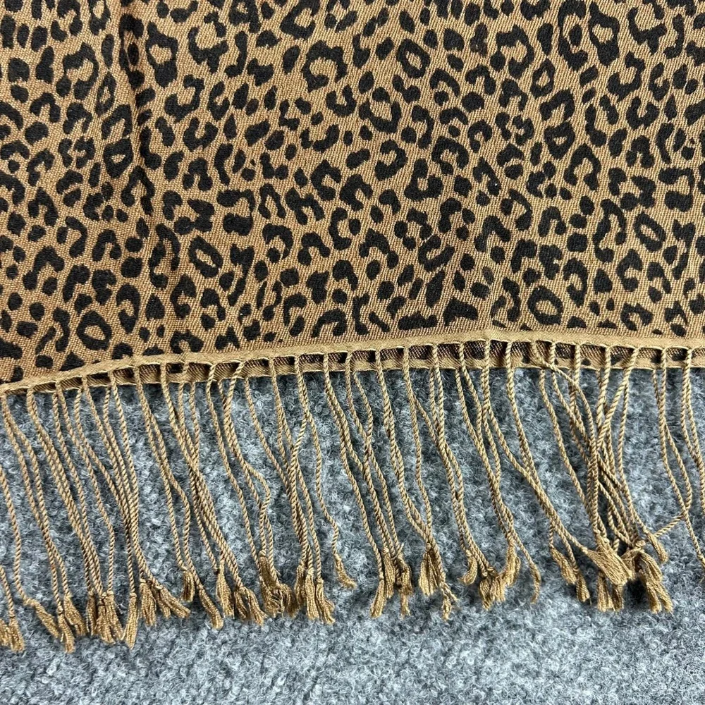 Bloomingdales Leopard Print Cashmere Silk Scarf Wrap Brown Animal Print Fringe